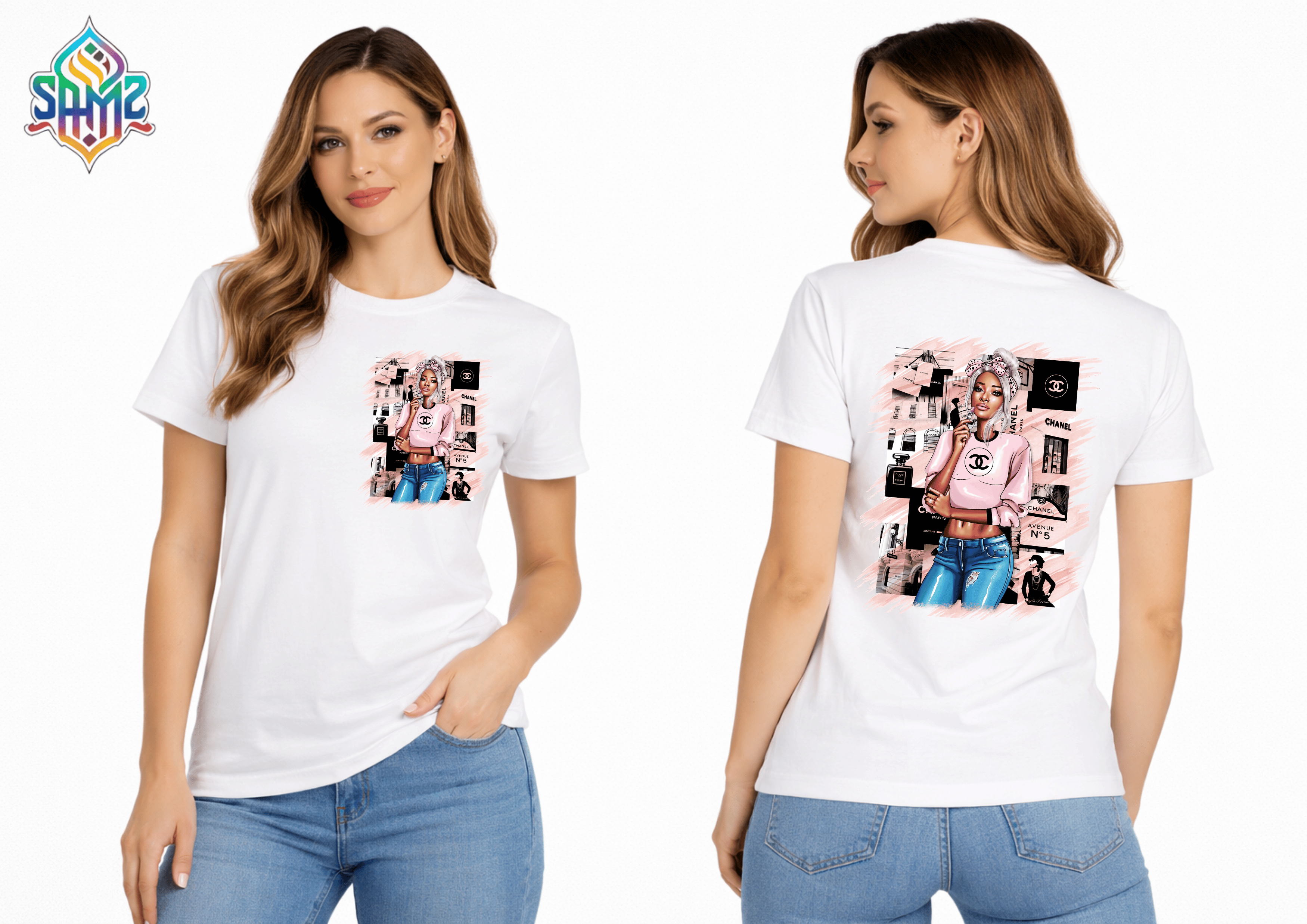 CHANEL WOMAN PINK – Premium DTF Transfer Print for T-Shirts | Custom Heat Transfer Design for Men Women Kids | High Quality Graphic Shirt Printing | SAMZ 24