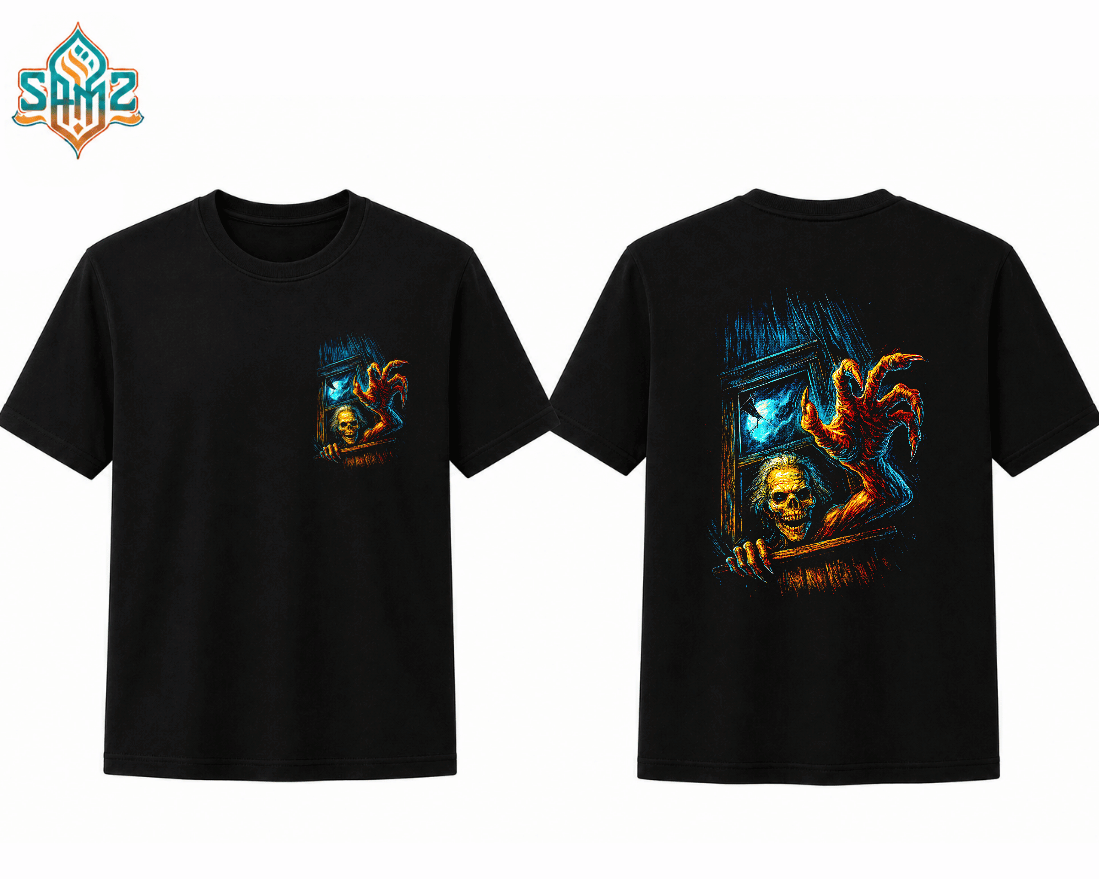 Skeleton In A Dark Window – Premium DTF Transfer Print for T-Shirts | Custom Heat Transfer Design Unisex | High Quality Shirt Printing | SAMZ 24