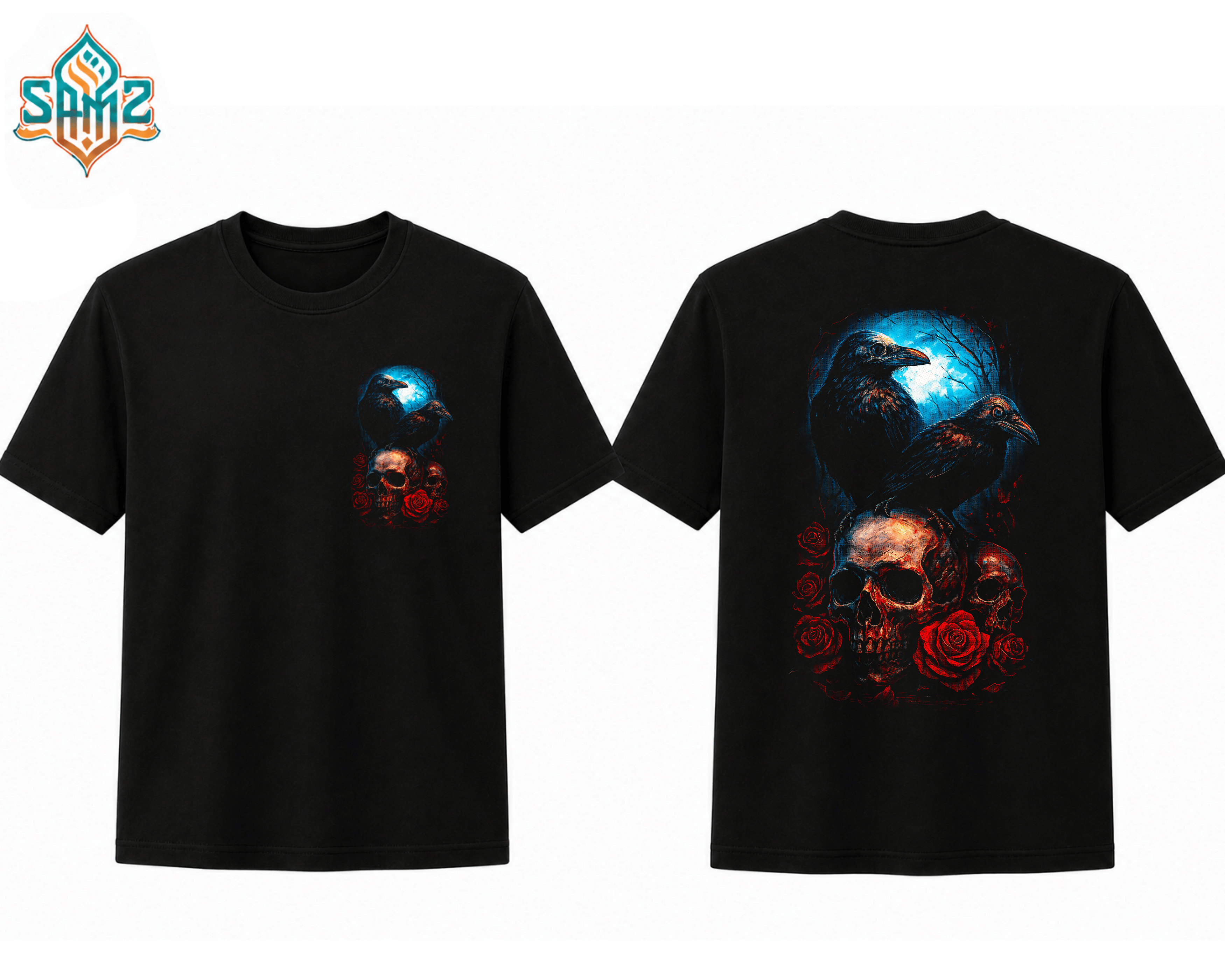 Ravens On Skull – Premium DTF Transfer Print for T-Shirts | Custom Heat Transfer Design Unisex | High Quality Shirt Printing | SAMZ 24