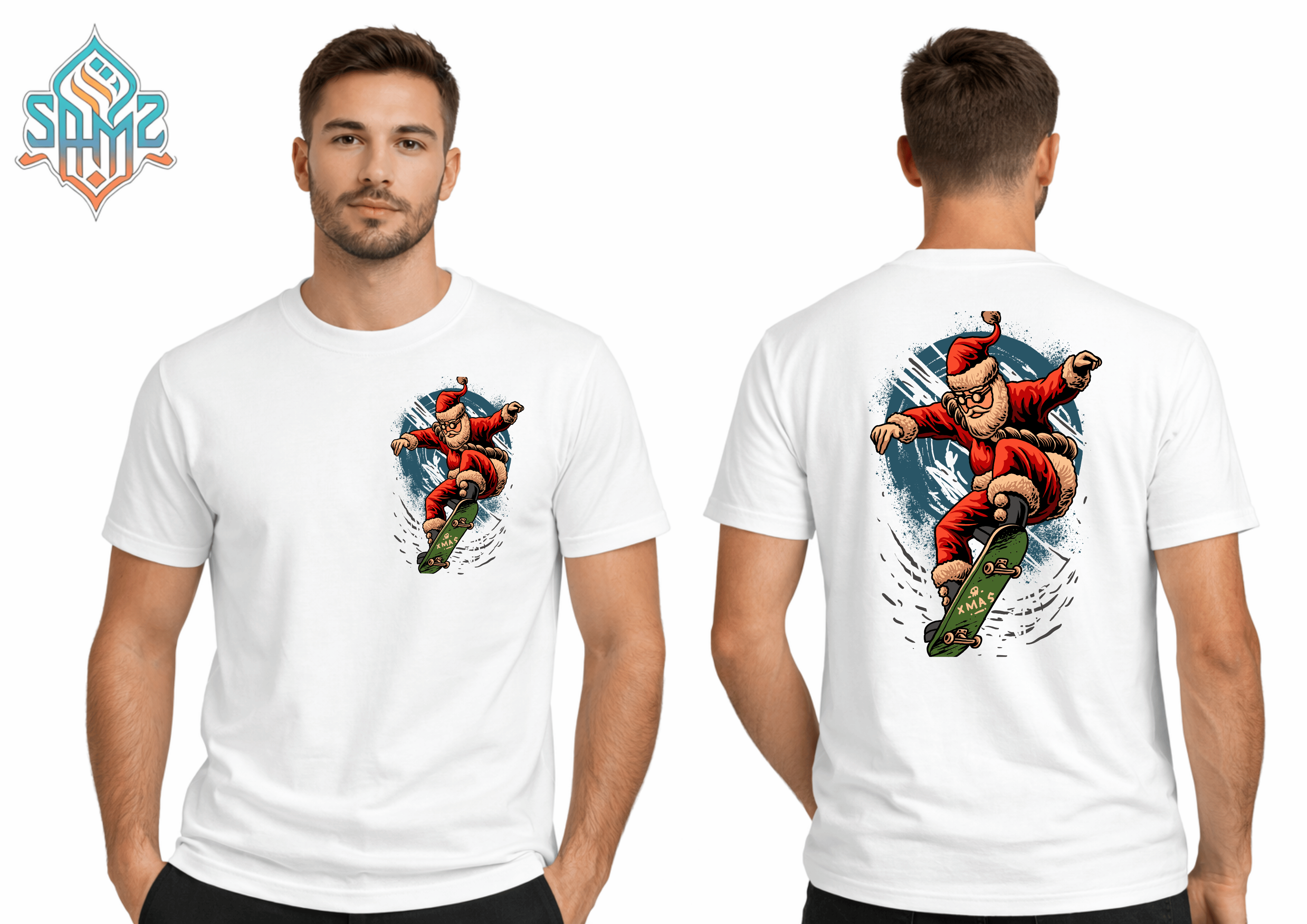 Skate Santa  – Premium DTF Transfer Print for T-Shirts | Custom Heat Transfer Design Unisex | High Quality Shirt Printing | SAMZ 24
