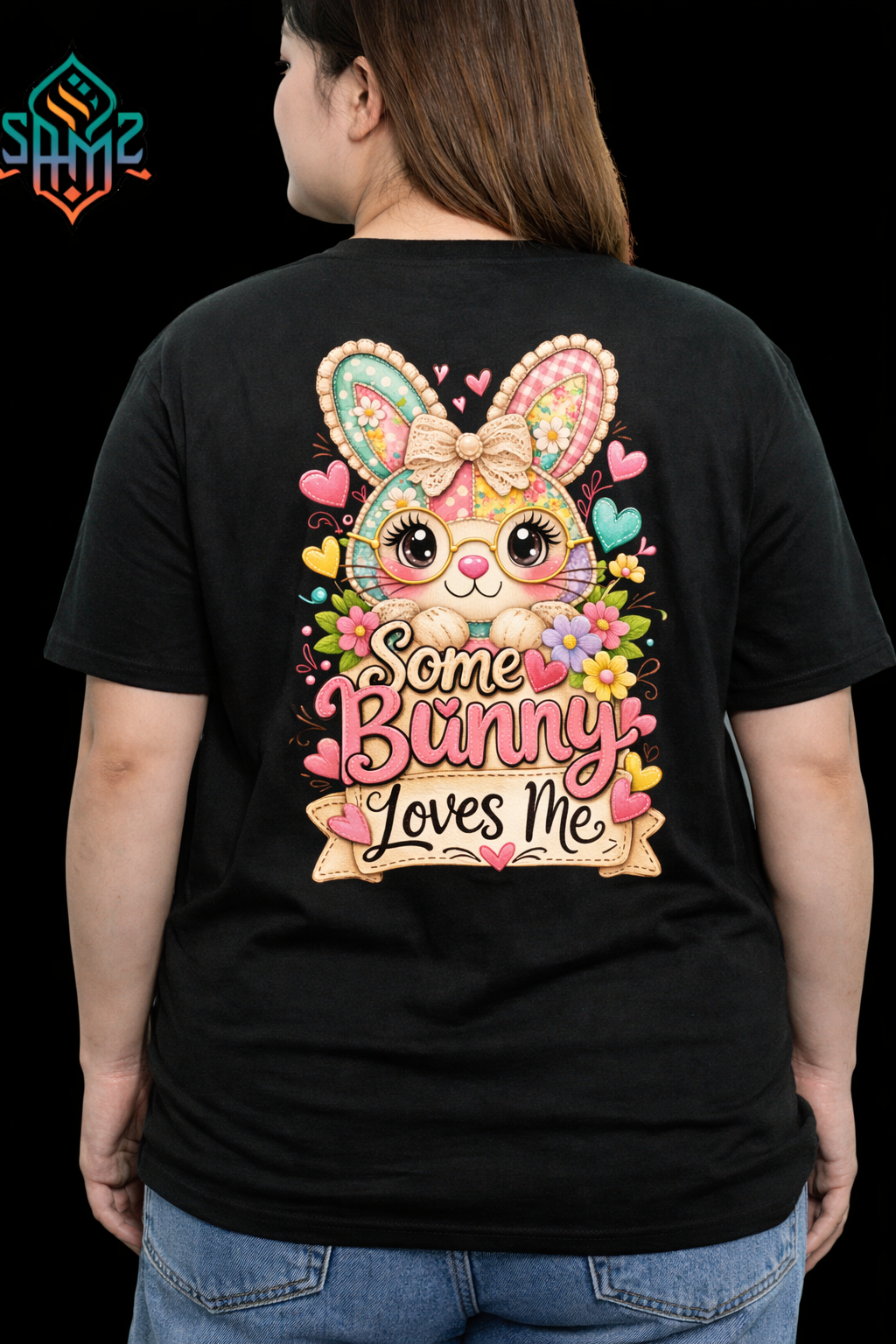 Vintage Easter Bunny Shirt “Some Bunny Loves Me” – Retro Patchwork Rabbit Graphic Tee, Cute Spring Holiday Gift Shirt for Women
