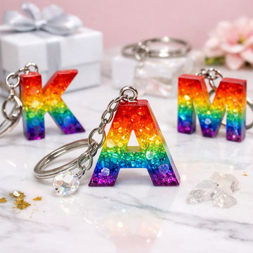 Rainbow Resin Initial Keychain