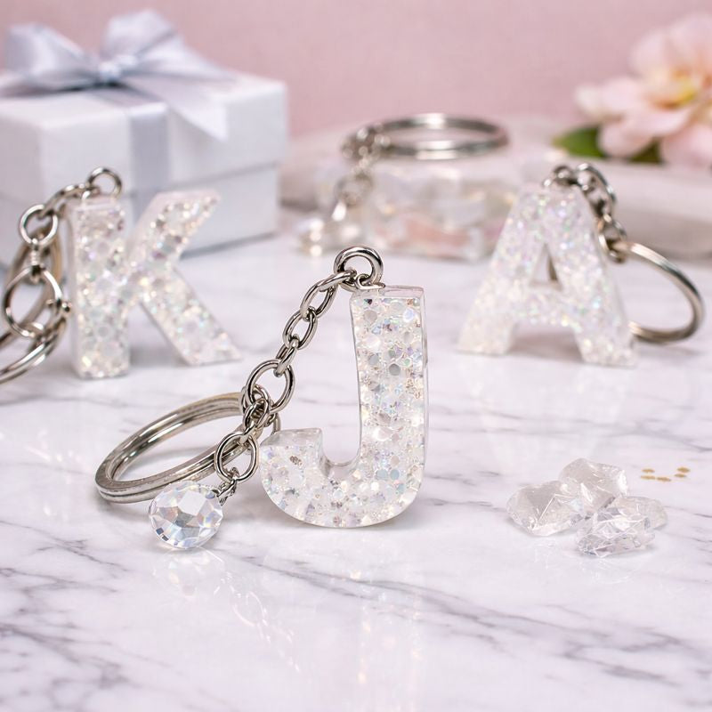 Resin Initial  with Tassel Keychain