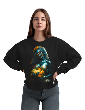 Gothic Skeleton Bride Sweatshirt – Dark Floral Horror Streetwear Crewneck | Unisex Black Pullover | SAMZ24 Exclusive