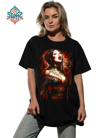 Japanese Vampire Geisha T-Shirt – Dark Gothic Anime Style Graphic Tee | Horror Streetwear Shirt | SAMZ24