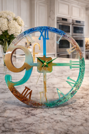 Handmade Multicolor Epoxy Resin Wall Clock – Modern Roman Numeral Resin Clock – Luxury Artistic Wall Decor – Unique Designer Clock – SAMZ24
