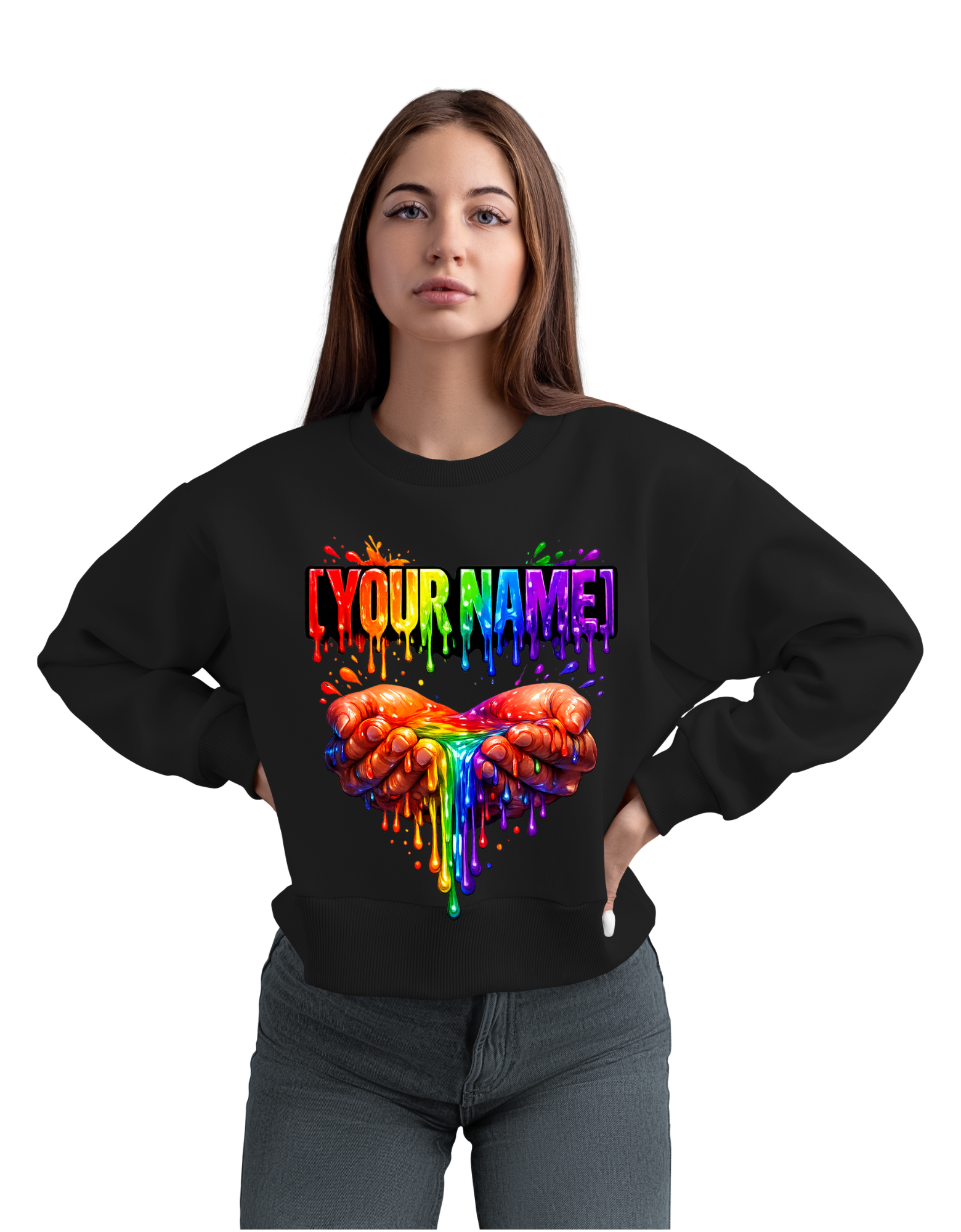 Custom Rainbow Drip Name Sweatshirt – Personalized Pride Streetwear Pullover | Premium Graphic Crewneck by SAMZ24