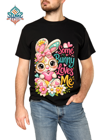 Cute Easter Bunny Shirt “Some Bunny Loves Me” – Kawaii Rabbit Graphic Tee with Glasses, Floral Spring Design, Easter Gift for Mom & Kids