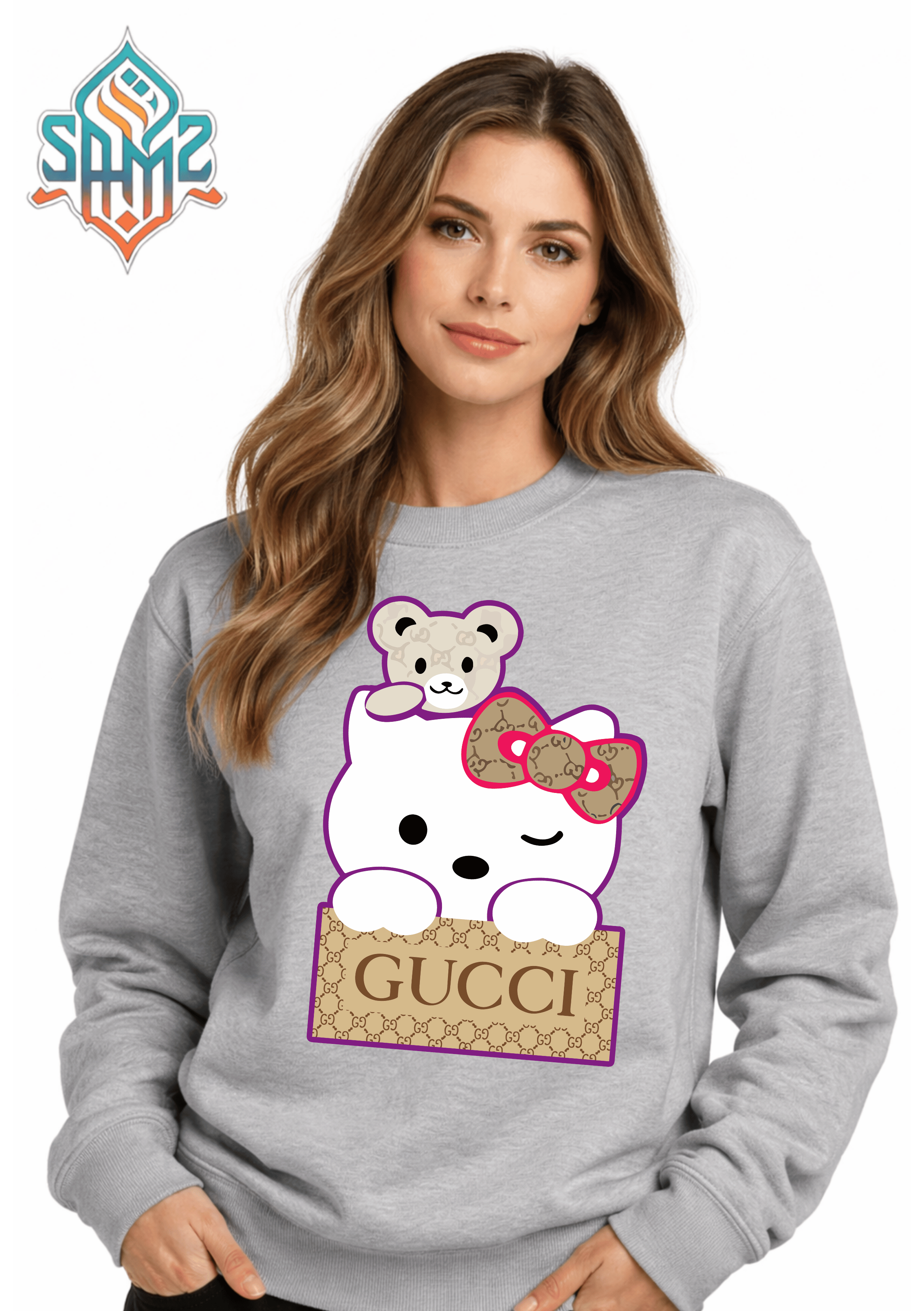 Cute Bear Kitty Graphic Sweatshirt – Luxury Cartoon Aesthetic Streetwear Crewneck | Unisex Winter Pullover | SAMZ 24