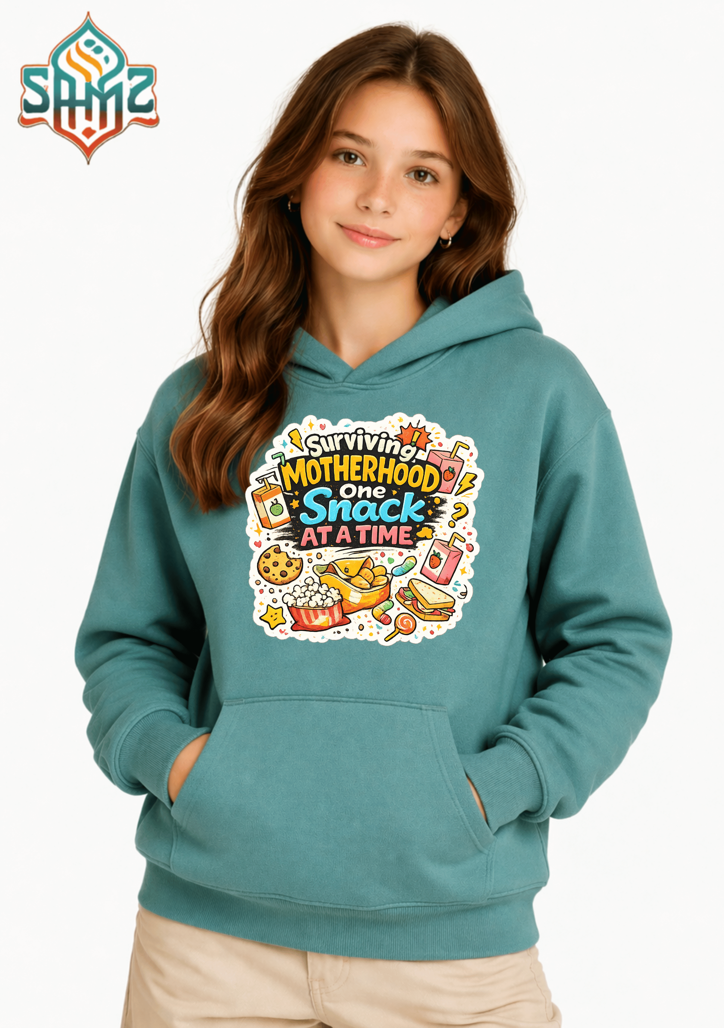 Surviving Motherhood One Snack at a Time Hoodie – Funny Mom Life Graphic Pullover | Unisex Cozy Hoodie | SAMZ 24