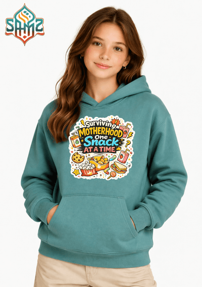 Surviving Motherhood One Snack at a Time Hoodie – Funny Mom Life Graphic Pullover | Unisex Cozy Hoodie | SAMZ 24
