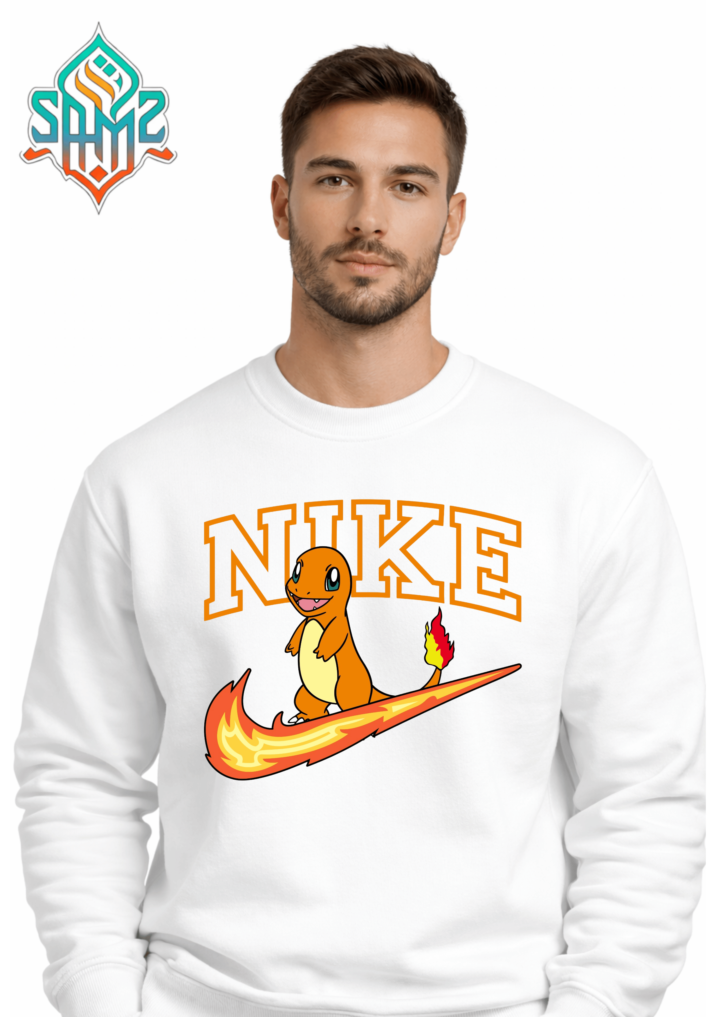 Fire Dragon Nike Sweatshirt – Fun Anime Style Graphic Streetwear Crewneck | Unisex Winter Pullover | SAMZ 24