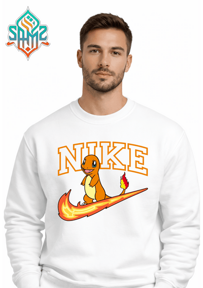 Fire Dragon Nike Sweatshirt – Fun Anime Style Graphic Streetwear Crewneck | Unisex Winter Pullover | SAMZ 24