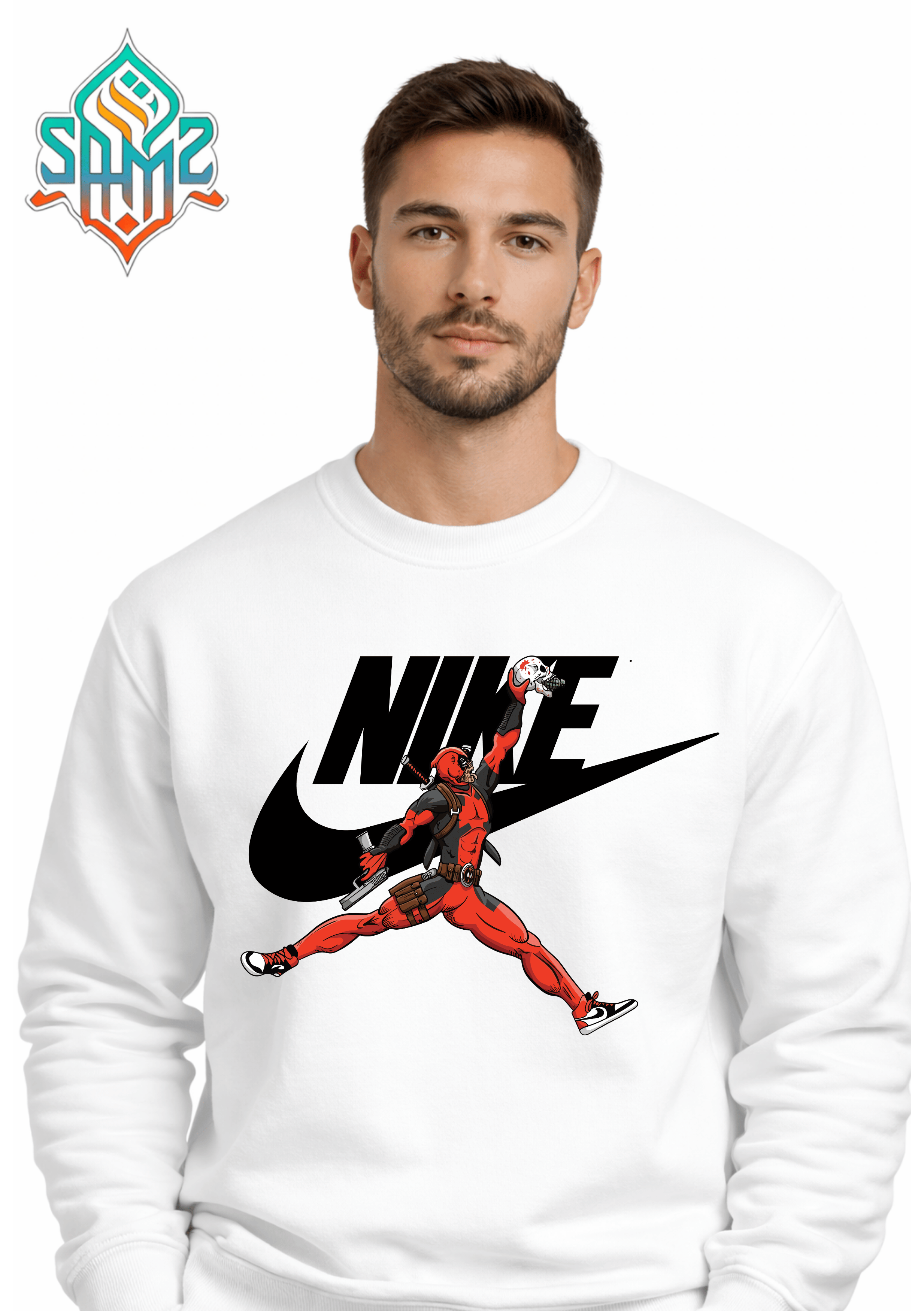 Deadpool Streetwear Graphic Nike Sweatshirt – Superhero Inspired Urban Fashion Crewneck | Unisex Winter Pullover | SAMZ 24