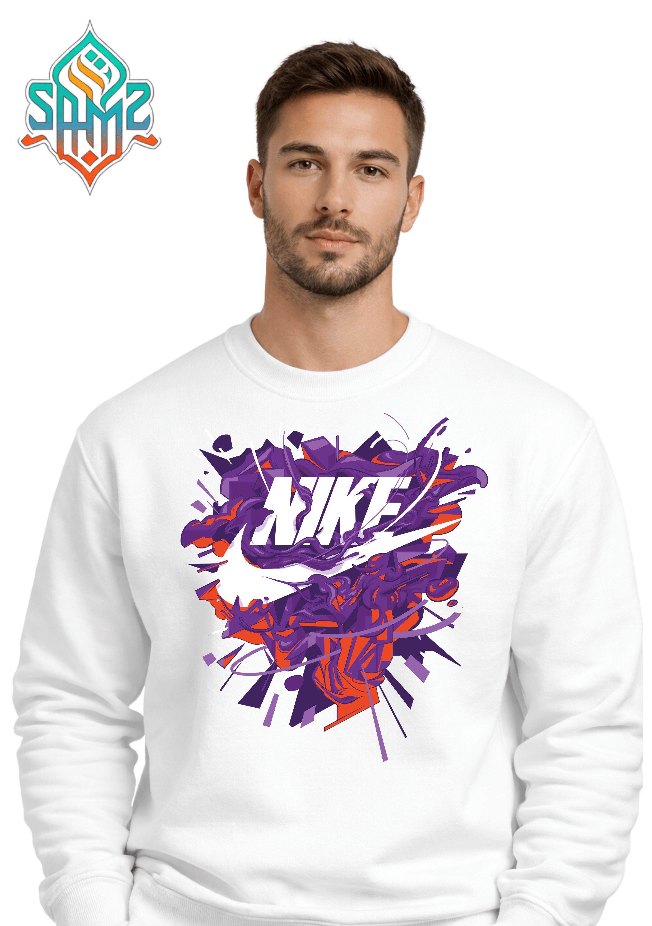 Abstract Splash Nike Art Sweatshirt – Modern Graphic Streetwear Crewneck | Unisex Winter Pullover | SAMZ 24
