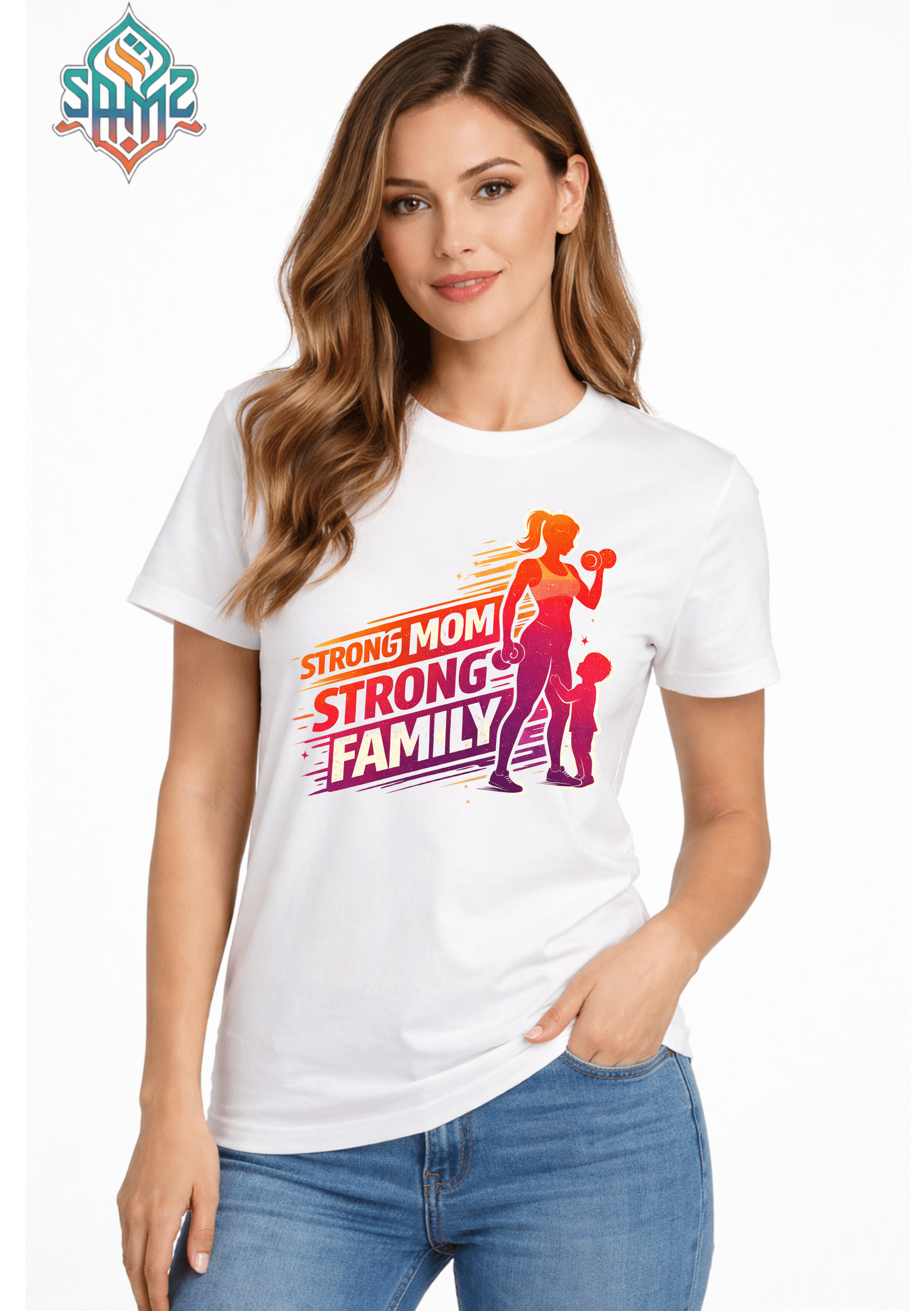 Strong Mom Strong Family – Empowered Mother Graphic T-Shirt | SAMZ 24
