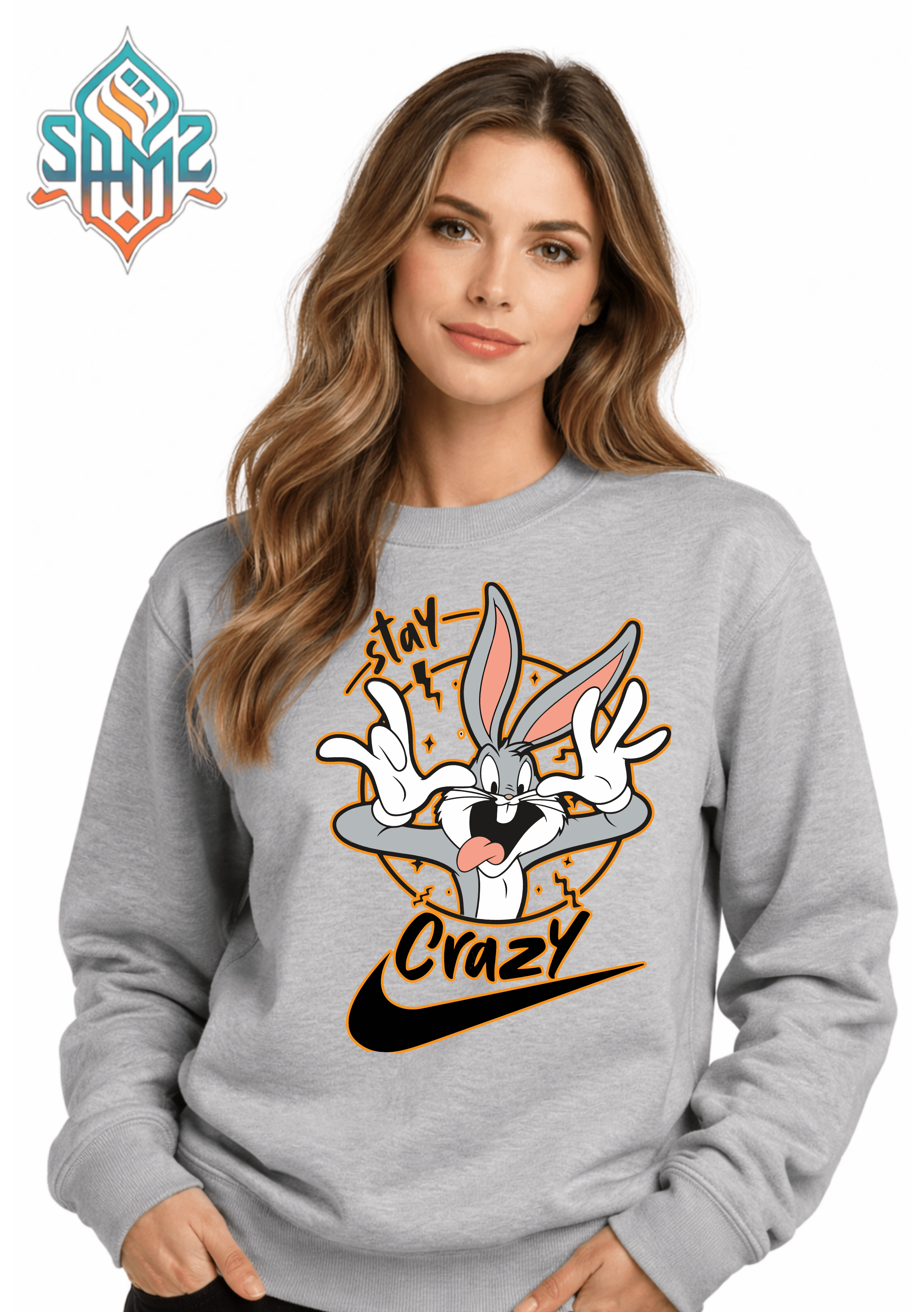Bugs Bunny Stay Crazy Sweatshirt – Funny Cartoon Graphic Streetwear Crewneck | Unisex Winter Pullover | SAMZ 24