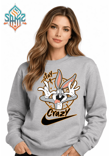Bugs Bunny Stay Crazy Sweatshirt – Funny Cartoon Graphic Streetwear Crewneck | Unisex Winter Pullover | SAMZ 24
