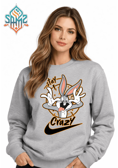 Bugs Bunny Stay Crazy Sweatshirt – Funny Cartoon Graphic Streetwear Crewneck | Unisex Winter Pullover | SAMZ 24
