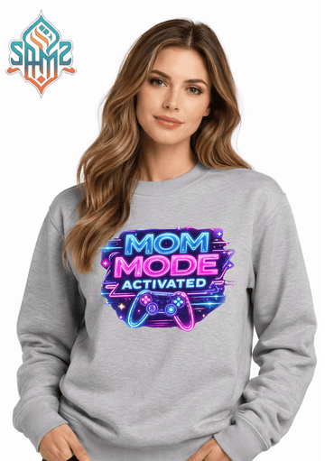 Mom Mode Activated Sweatshirt – Neon Gaming Style Mom Graphic Crewneck | Trendy Unisex Pullover | SAMZ 24