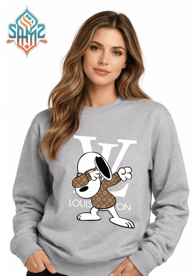 Snoopy LV Style Graphic Sweatshirt – Luxury Inspired Streetwear Cartoon Crewneck | Unisex Winter Pullover | SAMZ 24