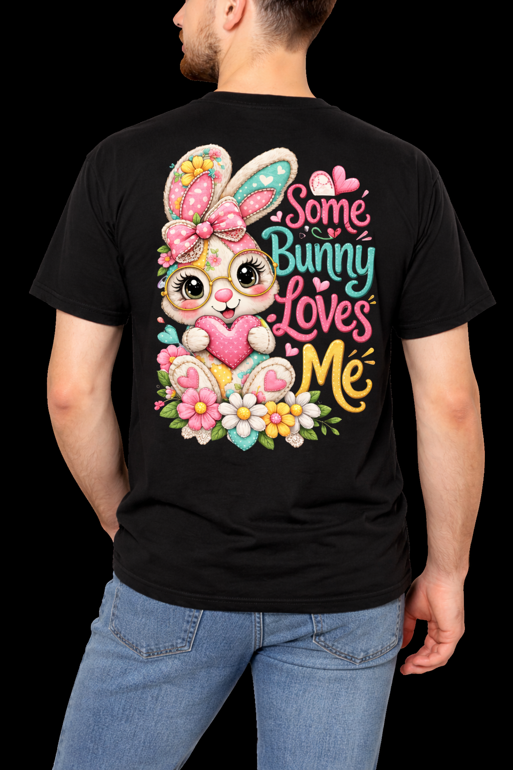 Cute Easter Bunny Shirt “Some Bunny Loves Me” – Kawaii Rabbit Graphic Tee with Glasses, Floral Spring Design, Easter Gift for Mom & Kids