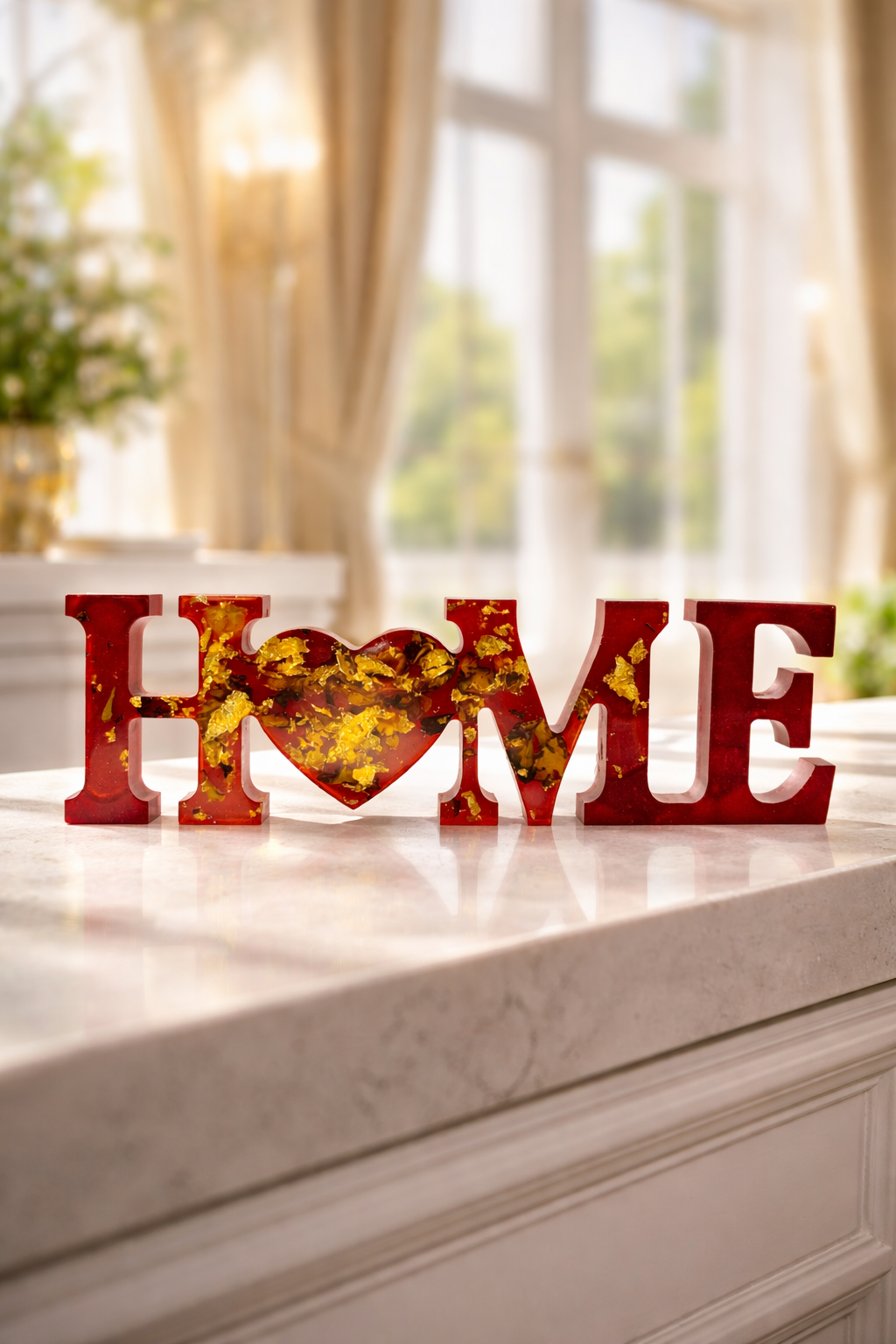 Luxury Resin HOME Decor Sign with Gold Leaf – Modern Epoxy Love Sculpture for Bedroom & Living Room