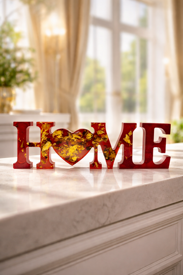 Luxury Resin HOME Decor Sign with Gold Leaf – Modern Epoxy Love Sculpture for Bedroom & Living Room