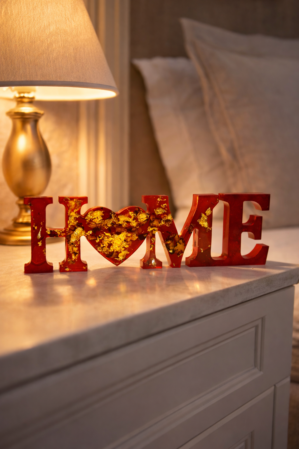 Luxury Resin HOME Decor Sign with Gold Leaf – Modern Epoxy Love Sculpture for Bedroom & Living Room