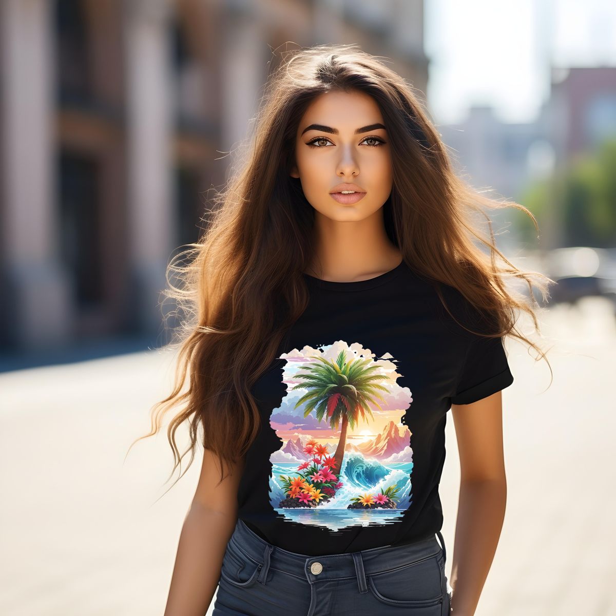 Tropical Island Sunset T-Shirt Tshirt
