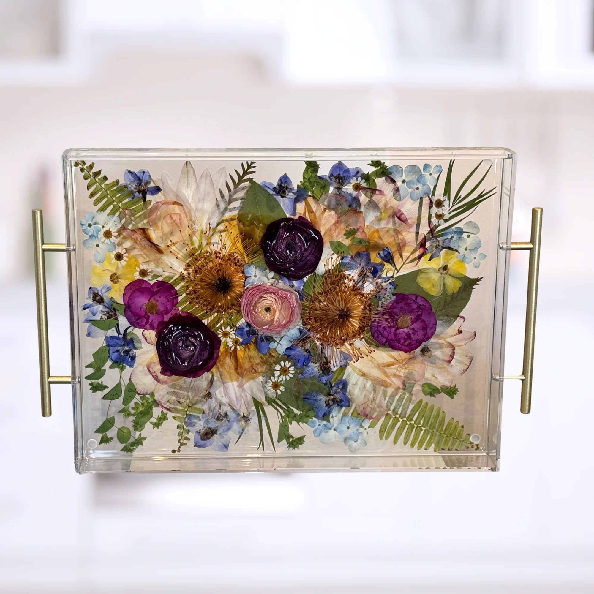 Clear Resin  with Gold Handles Tray