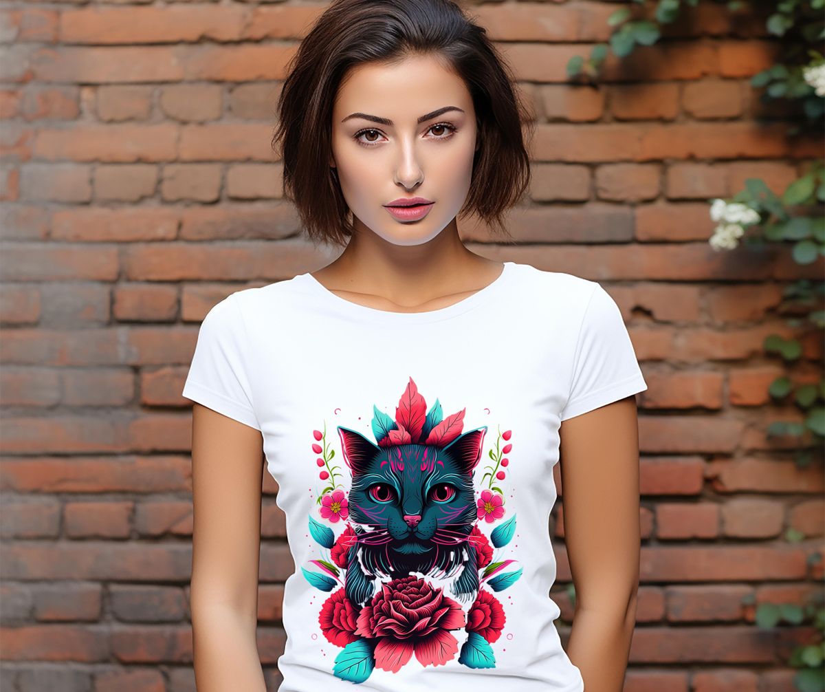 Cat Face with Flowers T-Shirt Tshirt