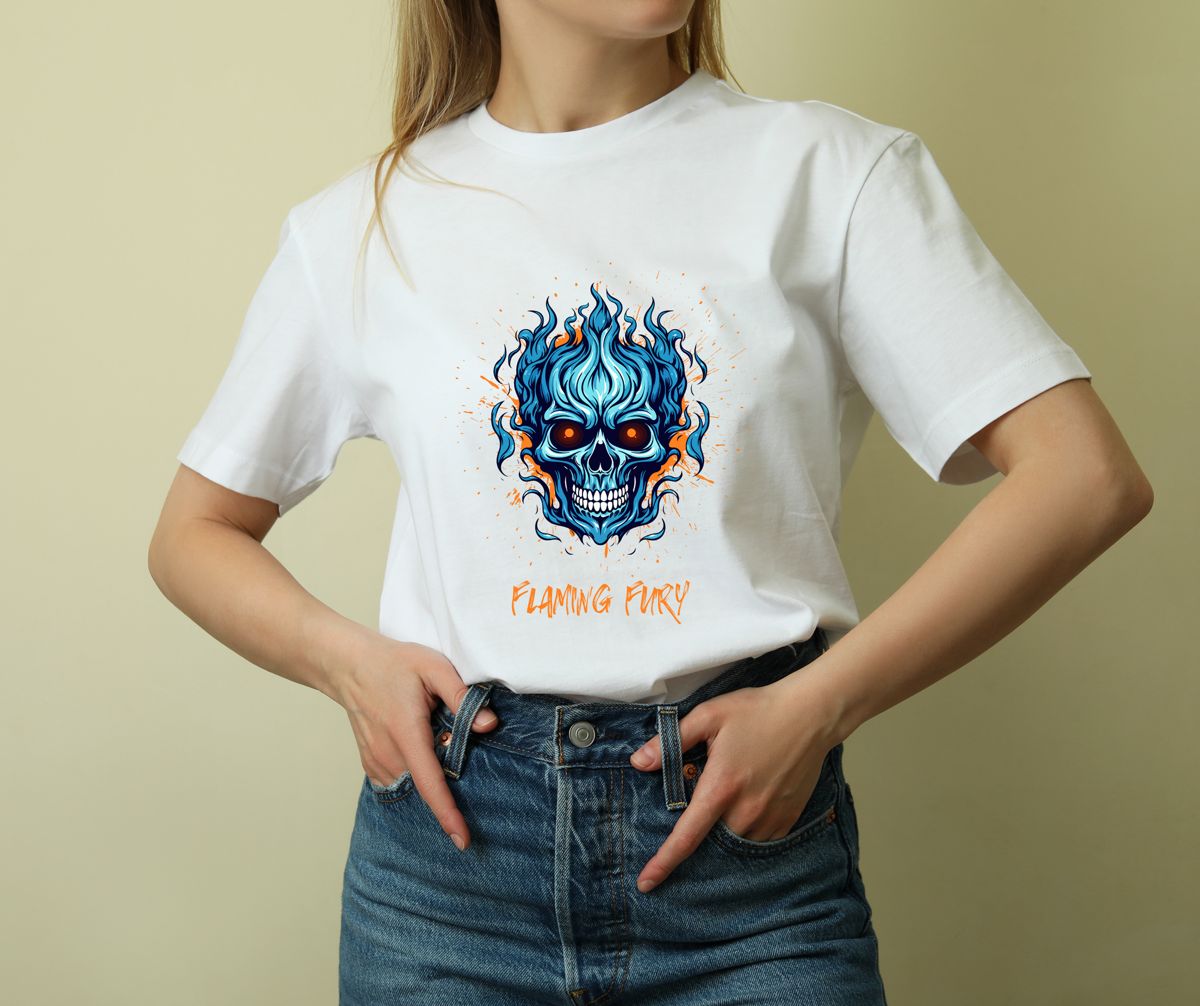 Flaming Fury Skull T-Shirt Tshirt