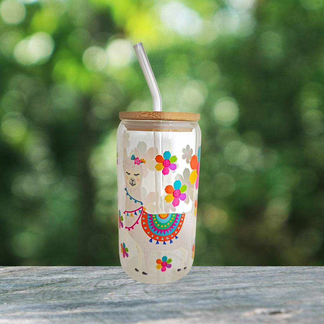 Llama Glass  with Bamboo Lid and Straw Tumbler