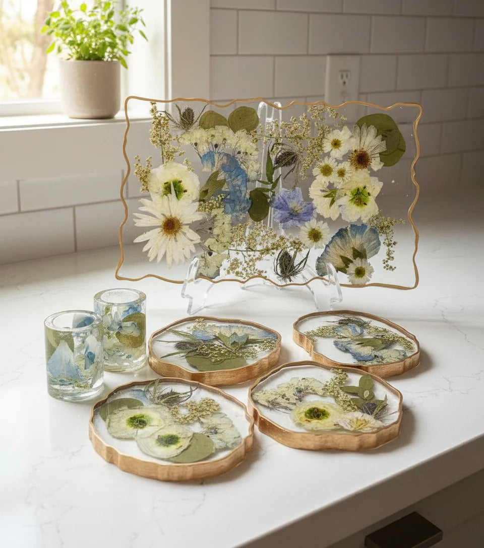 Resin  with Pressed Flowers Coasters