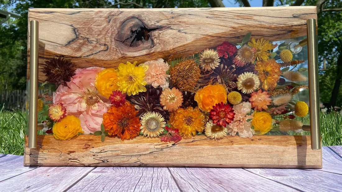 Resin Artwork - Spalted Maple Wood  with Pressed Flowers Tray