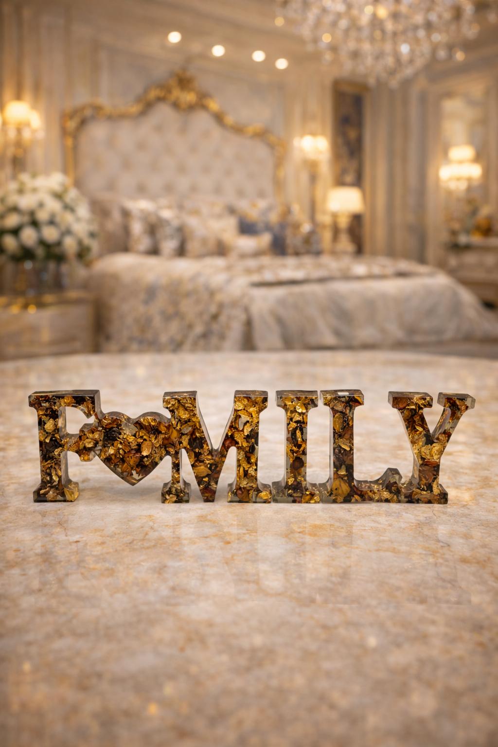 Luxury Epoxy Resin FAMILY Sculpture – Handmade Gold Leaf Resin Art Home Decor | Premium Modern Tabletop Decoration Accent