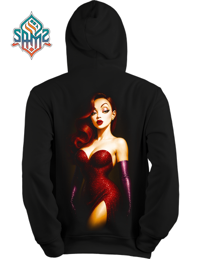 Red Dress Glamour Graphic Hoodie – Sexy Streetwear Hoodie, Aesthetic Woman Art Hoodie, Fashion Graphic Hoodie | SAMZ24