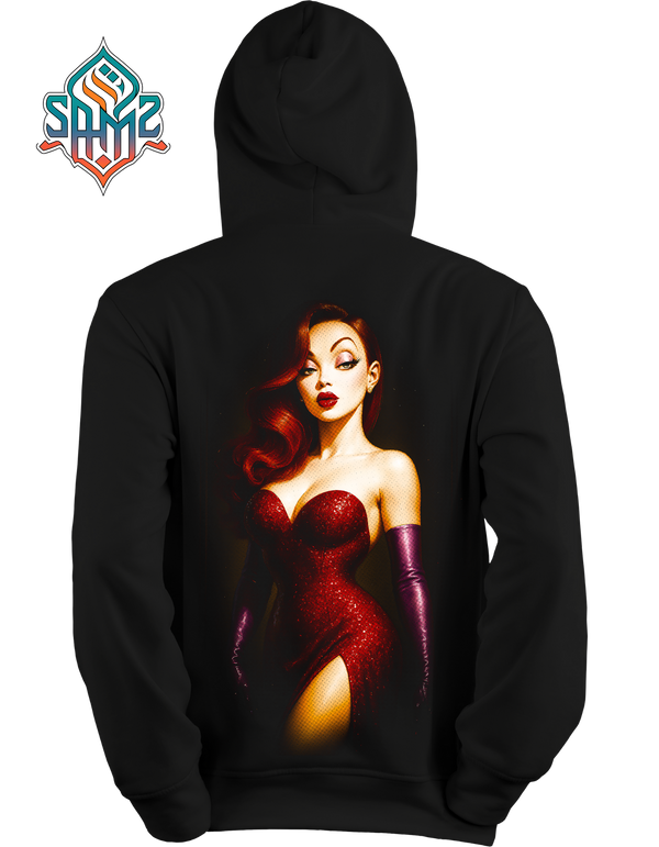 Red Dress Glamour Graphic Hoodie – Sexy Streetwear Hoodie, Aesthetic Woman Art Hoodie, Fashion Graphic Hoodie | SAMZ24