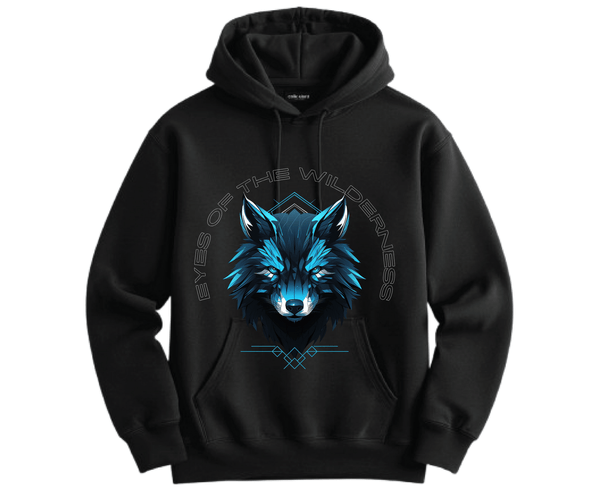 Eyes of the Wilderness Wolf Hoodie – Premium Black Graphic Hoodie for Streetwear & Nature Lovers