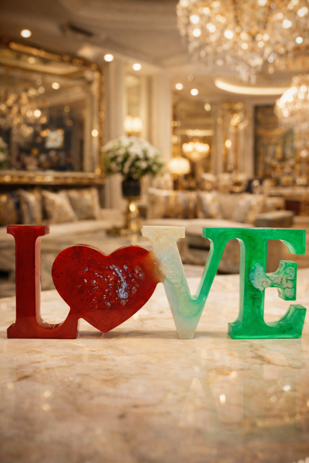 Luxury Epoxy Resin LOVE Sculpture – Handmade Romantic Home Décor Table Accent | Premium Resin Art Decoration for Living Room, Bedroom & Wedding Gift