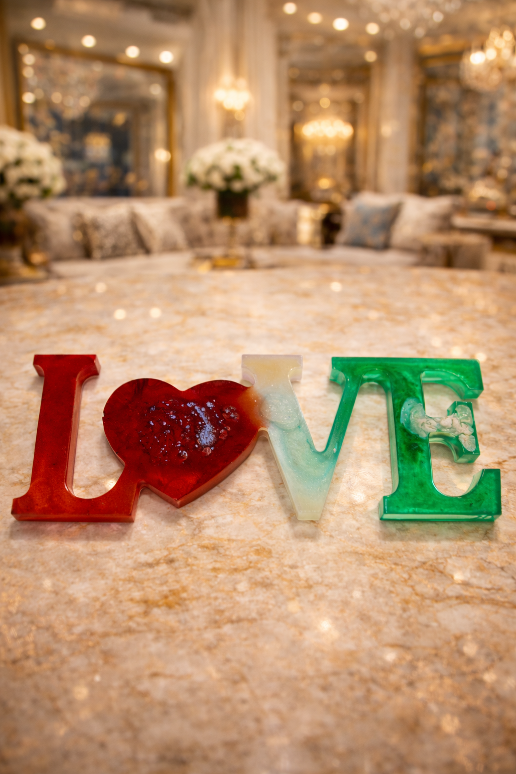 Luxury Epoxy Resin LOVE Sculpture – Handmade Romantic Home Décor Table Accent | Premium Resin Art Decoration for Living Room, Bedroom & Wedding Gift