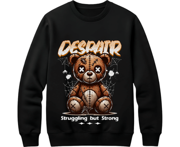 Despair Teddy Bear Sweatshirt – Struggling But Strong Black Graphic Crewneck