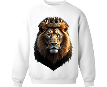 Crowned Lion King Sweatshirt – Premium White Royal Lion Graphic Crewneck