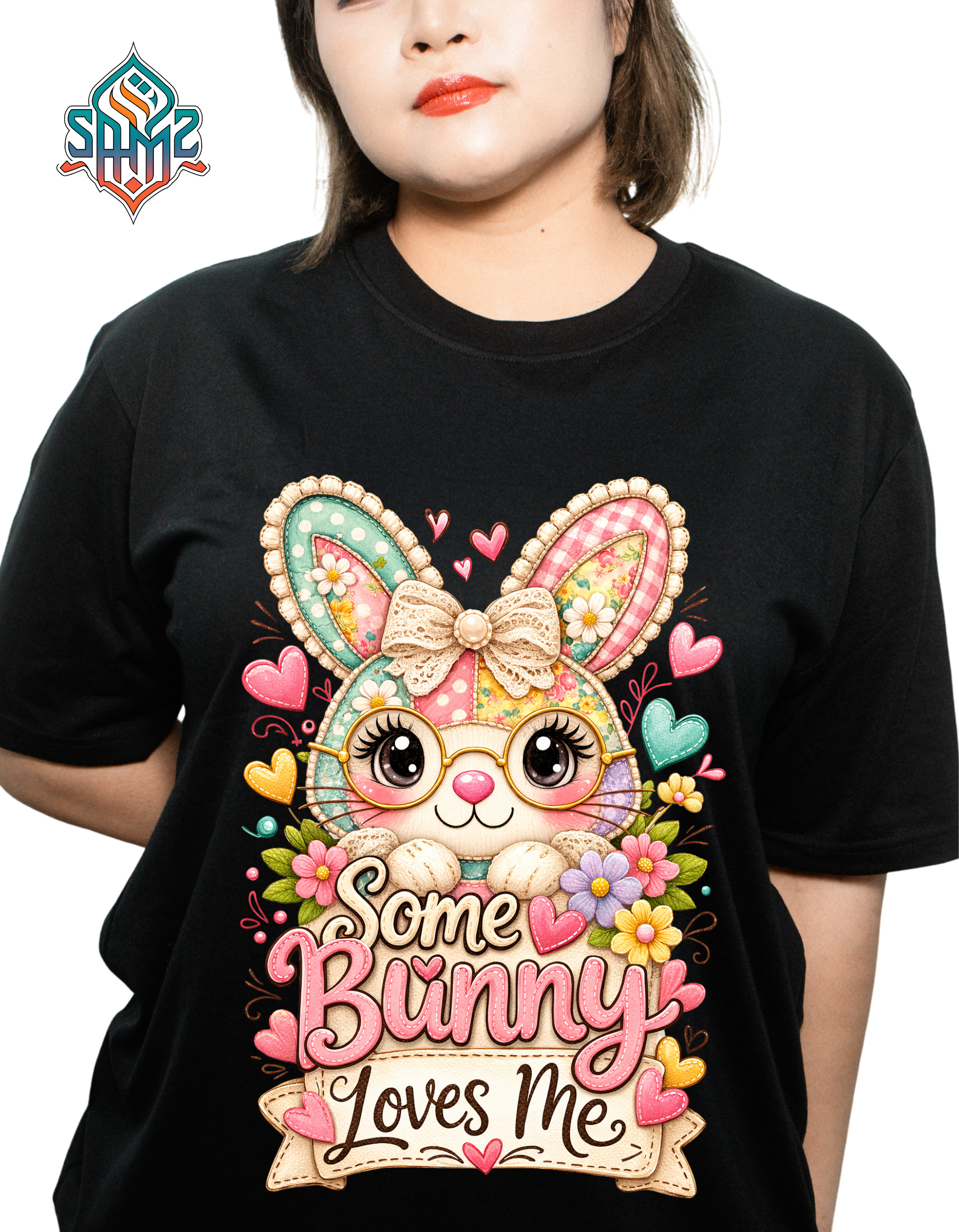 Vintage Easter Bunny Shirt “Some Bunny Loves Me” – Retro Patchwork Rabbit Graphic Tee, Cute Spring Holiday Gift Shirt for Women
